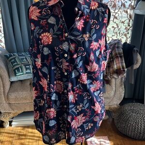 St. John's Bay Navy Floral Button-Up Blouse